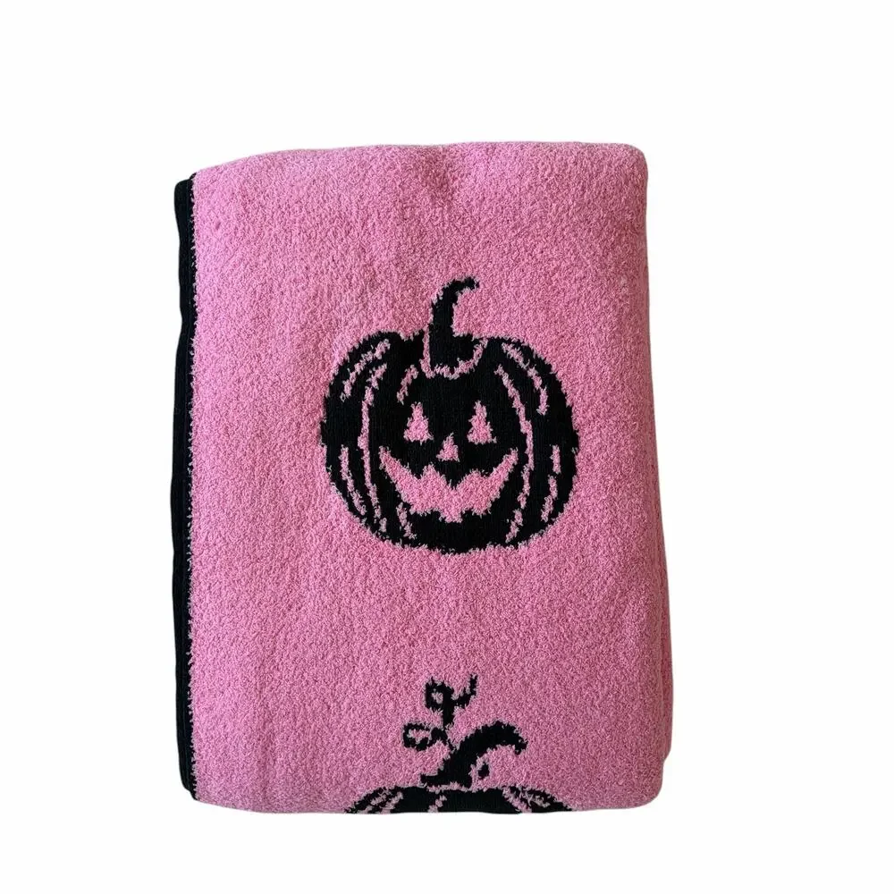 Novogratz Halloween Pumpkin Throw Blanket 50x70 Reversible Hot Pink & Black NEW